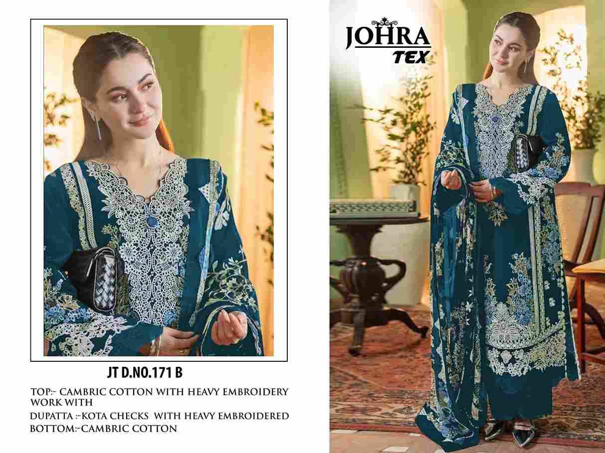 Johra Hit Design 171-B By Johra Tex Beautiful Pakistani Suits Colorful Stylish Fancy Casual Wear & Ethnic Wear Cambric Cotton Embroidered Dresses At Wholesale Price