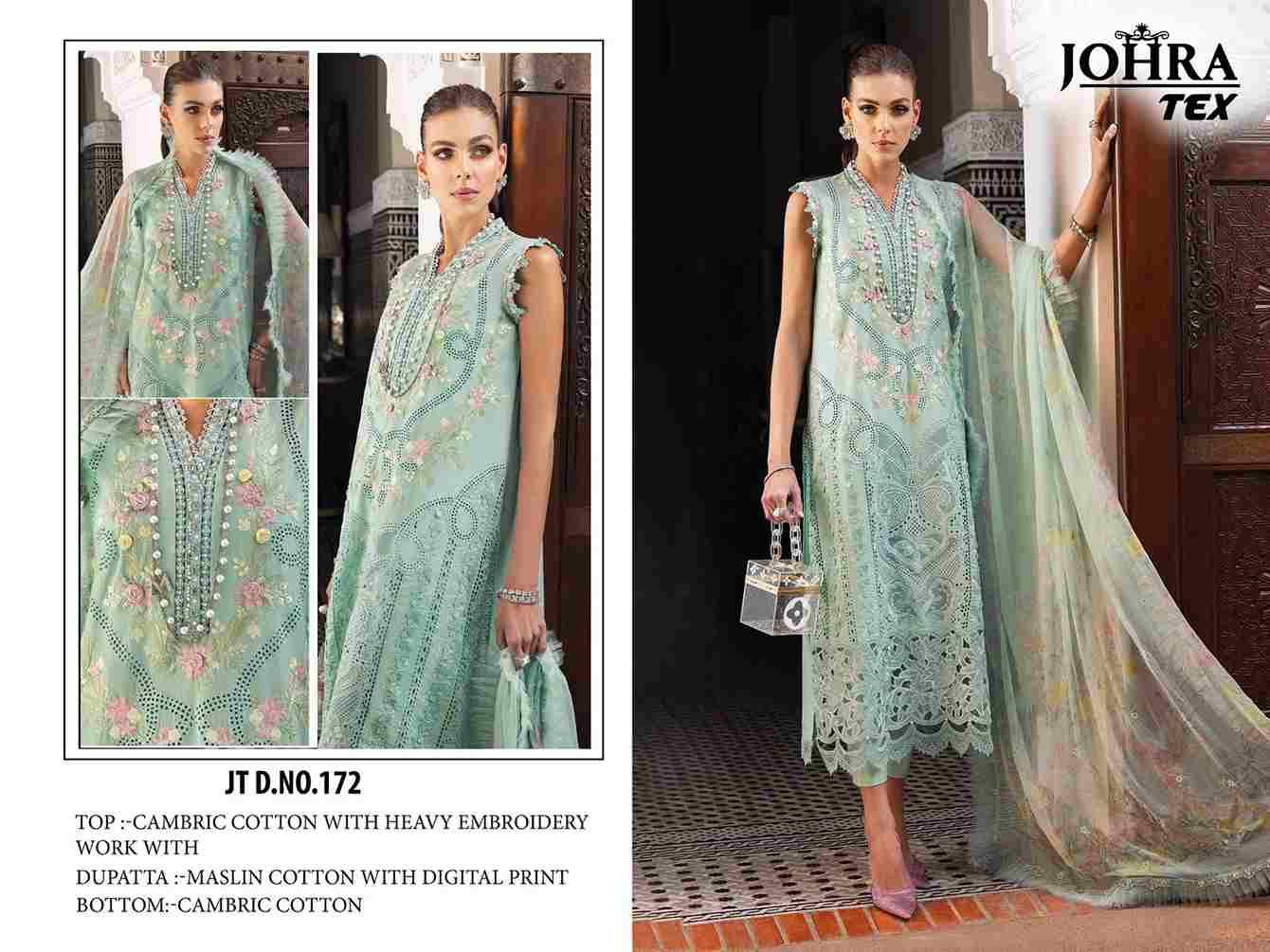 Johra Hit Design 172 By Johra Tex Beautiful Pakistani Suits Colorful Stylish Fancy Casual Wear & Ethnic Wear Cambric Cotton Embroidered Dresses At Wholesale Price