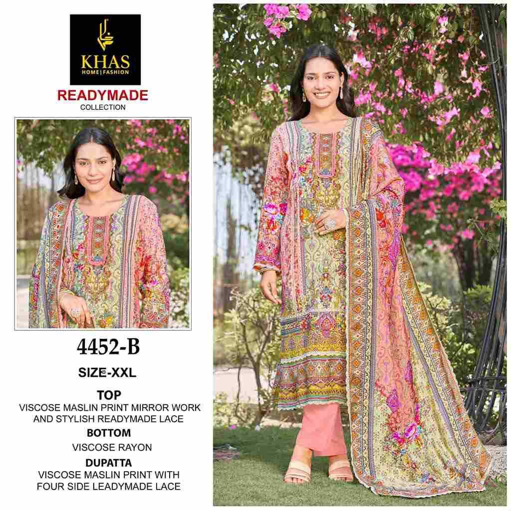 Khas 4452 Colours By Khas 4452-A To 4452-C Series Beautiful Pakistani Suits Colorful Stylish Fancy Casual Wear & Ethnic Wear Viscose Muslin Embroidered Dresses At Wholesale Price