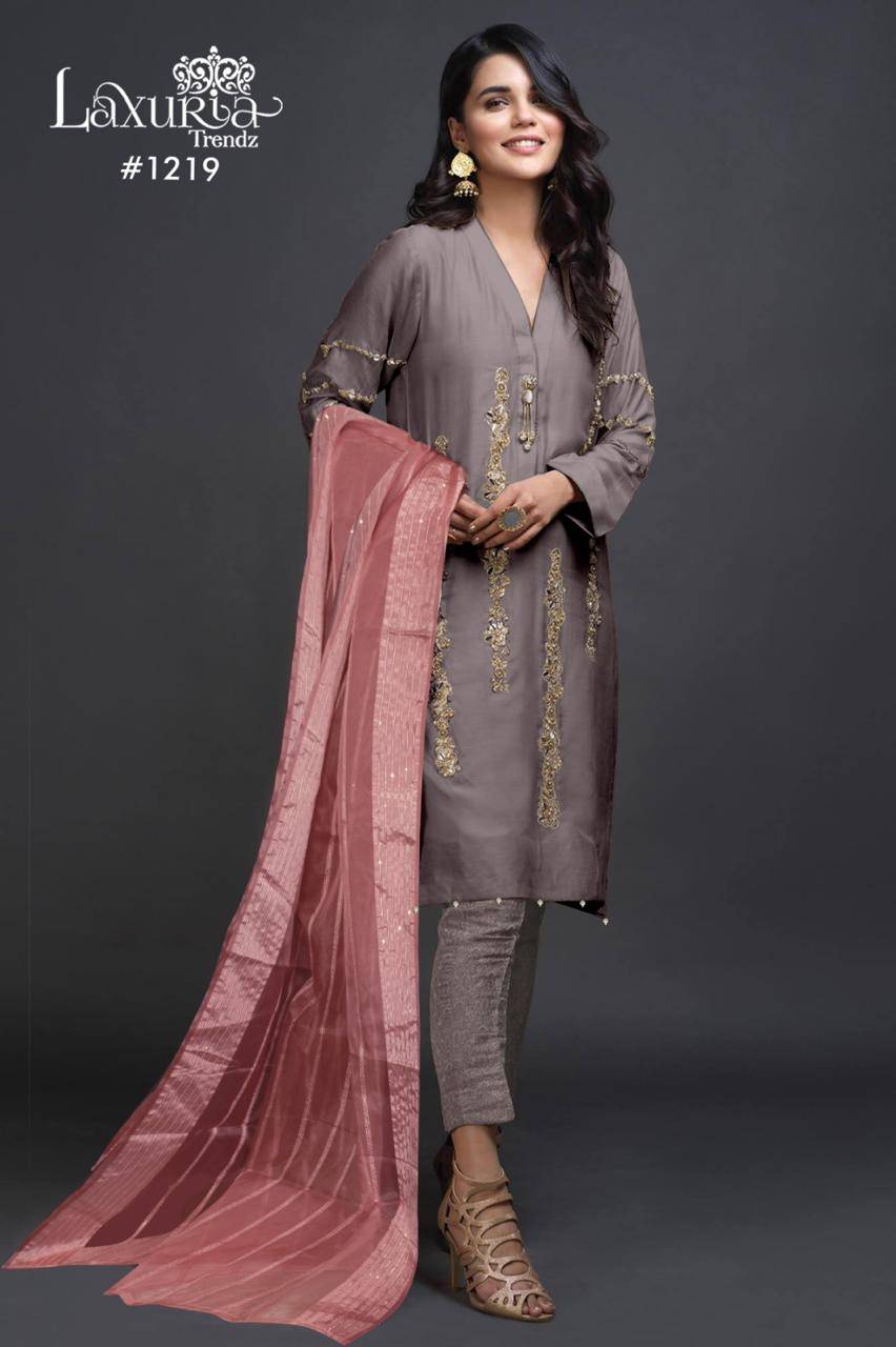 Luxuria Trendz 1219 Colours By Luxuria 1219-A To 1219-E Series Beautiful Pakistani Suits Colorful Stylish Fancy Casual Wear & Ethnic Wear Satin Dresses At Wholesale Price