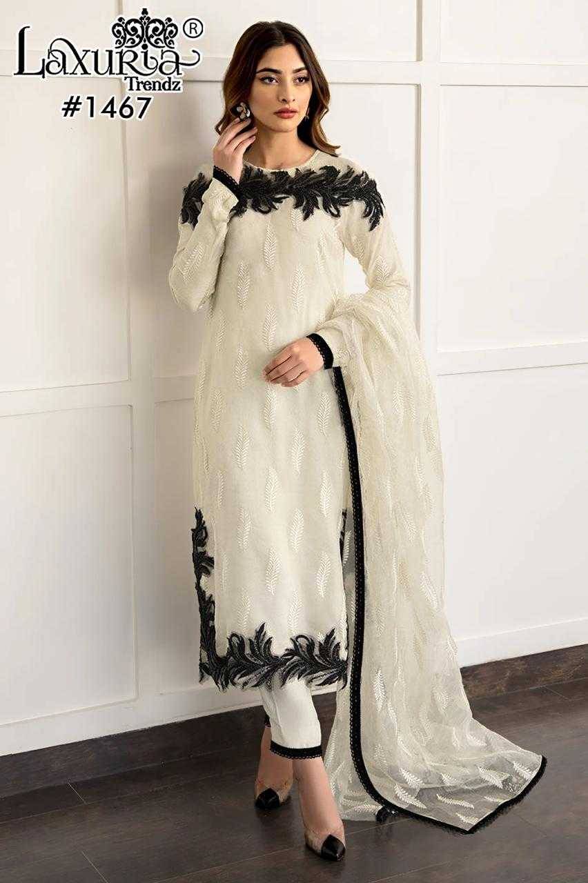 Luxuria Trendz 1467 Colours By Luxuria 1467-A To 1467-C Series Beautiful Pakistani Suits Colorful Stylish Fancy Casual Wear & Ethnic Wear Faux Georgette Dresses At Wholesale Price
