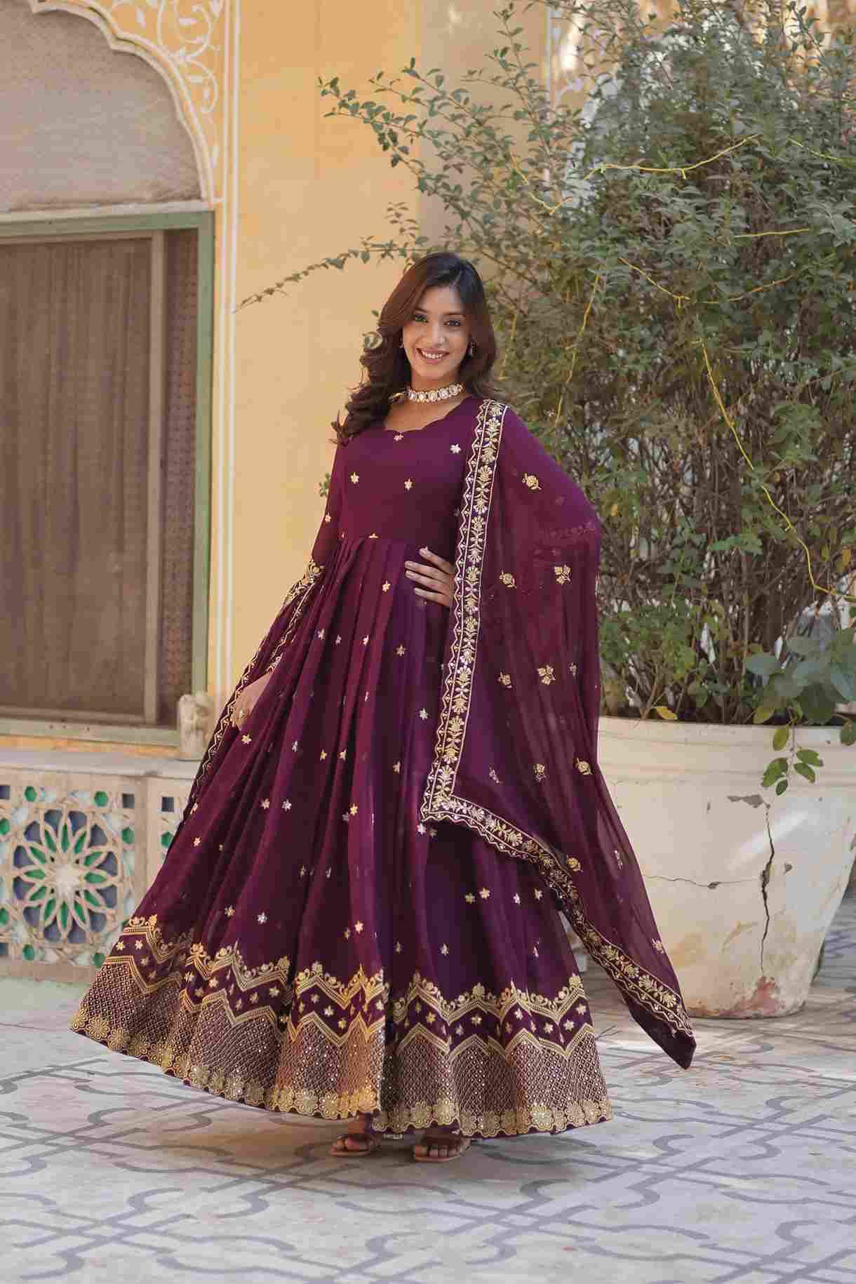 L-9211 By Fashid Wholesale 01 To 02 Series Designer Stylish Fancy Colorful Beautiful Party Wear & Ethnic Wear Collection Faux Georgette Gowns With Dupatta At Wholesale Price