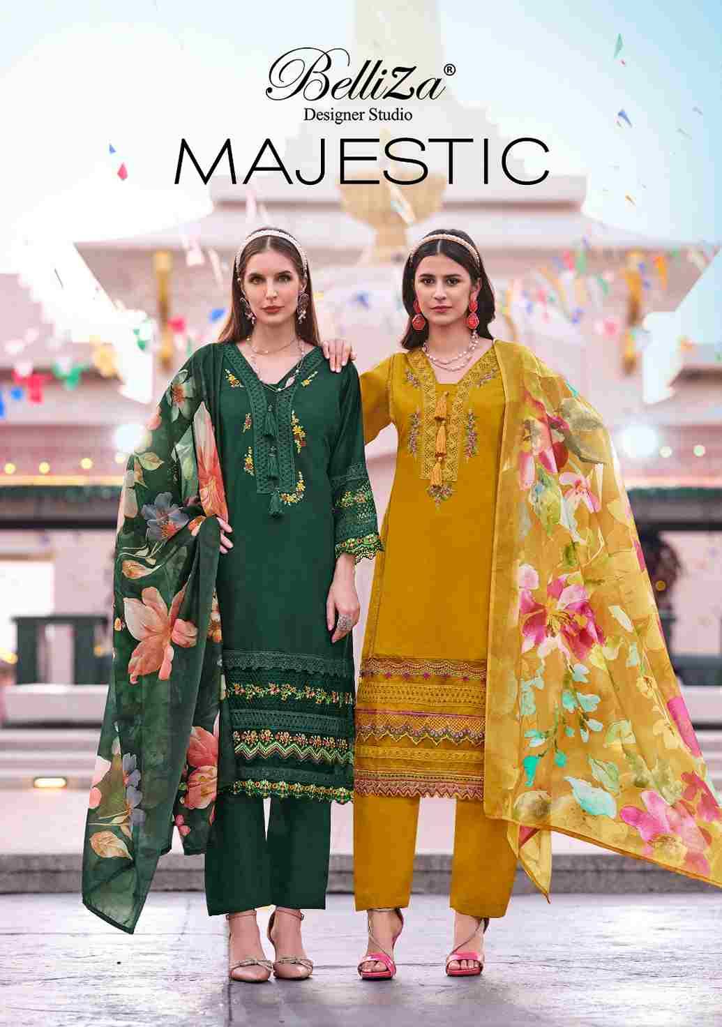 Majestic By Belliza 820-001 To 820-006 Series Beautiful Suits Colorful Stylish Fancy Casual Wear & Ethnic Wear Pure Roman Silk Dresses At Wholesale Price