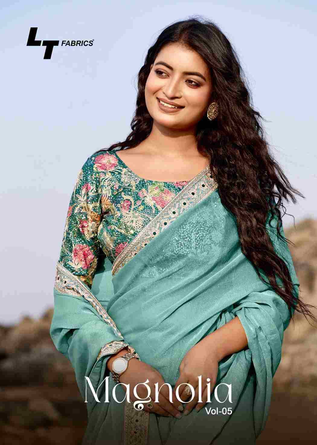 Magnolia Vol-5 By LT Fabrics 501 To 506 Series Indian Traditional Wear Collection Beautiful Stylish Fancy Colorful Party Wear & Occasional Wear Malai Silk Sarees At Wholesale Price