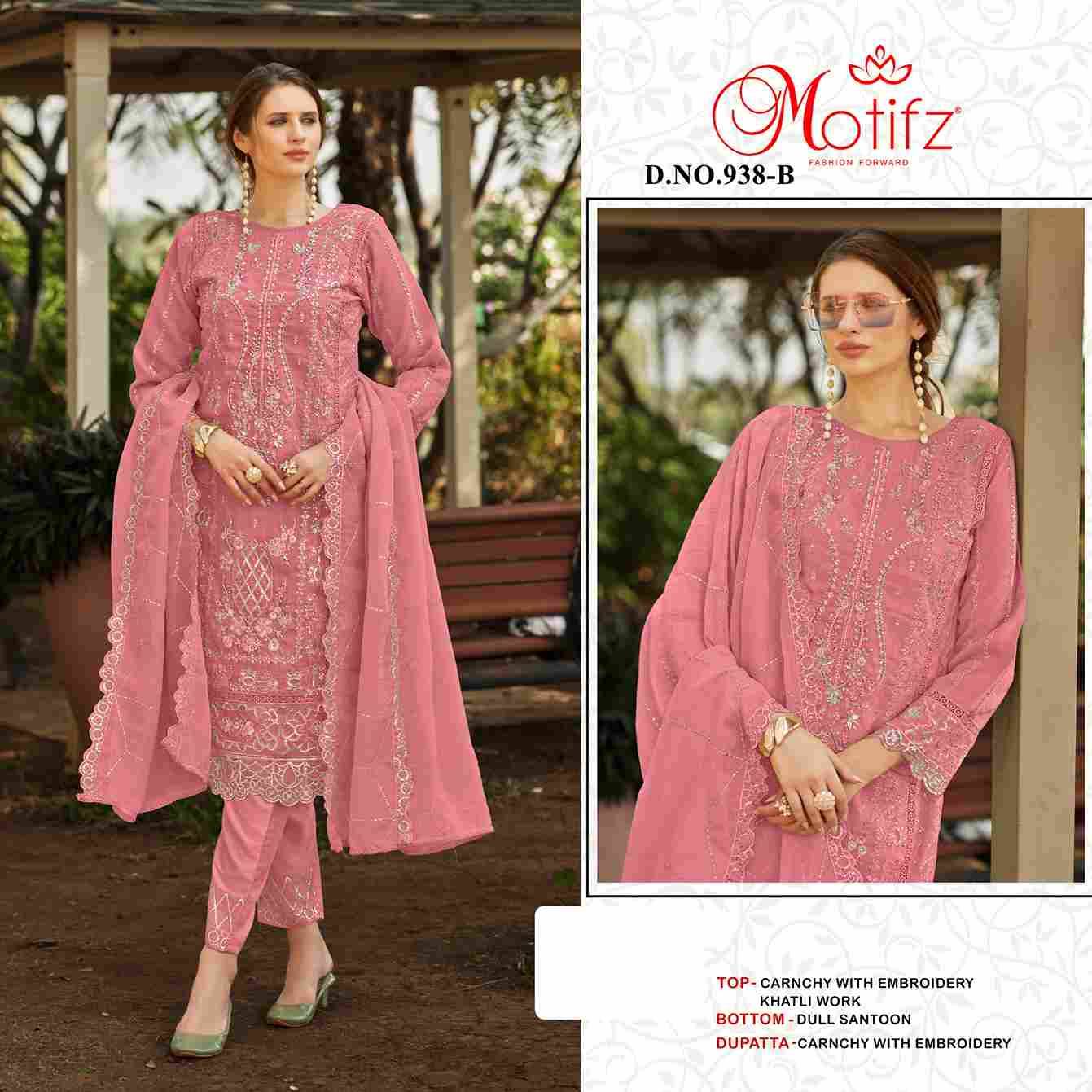 Motifz Hit Design 938 Colours By Motifz 938-A To 938-D Series Beautiful Pakistani Suits Colorful Stylish Fancy Casual Wear & Ethnic Wear Crunchy Embroidered Dresses At Wholesale Price