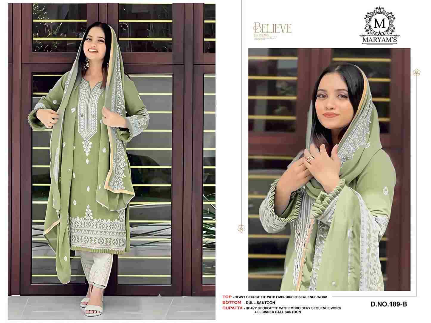 Maryams 189 Colours By Maryams 189-A To 189-D Series Pakistani Suits Beautiful Fancy Colorful Stylish Party Wear & Occasional Wear Georgette Embroidery Dresses At Wholesale Price