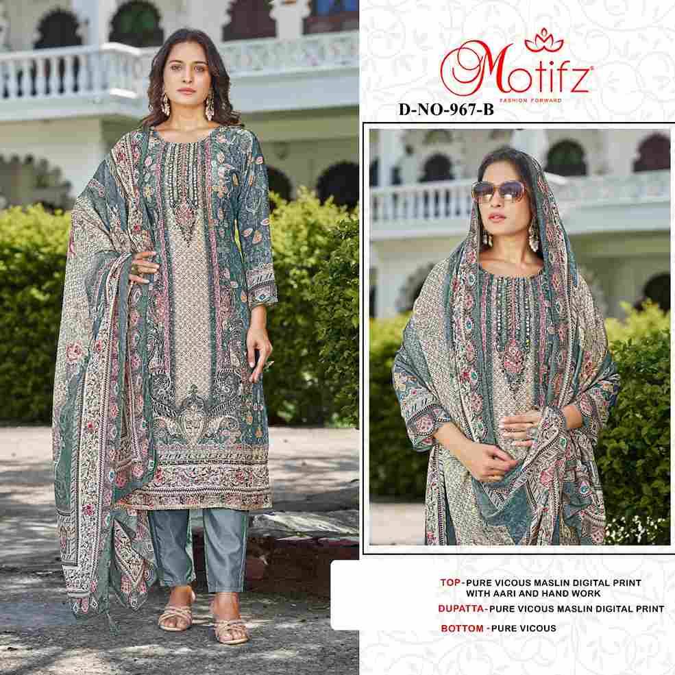 Motifz Hit Design 967 Colours By Motifz 967-A To 967-D Series Beautiful Pakistani Suits Colorful Stylish Fancy Casual Wear & Ethnic Wear Viscose Muslin Dresses At Wholesale Price