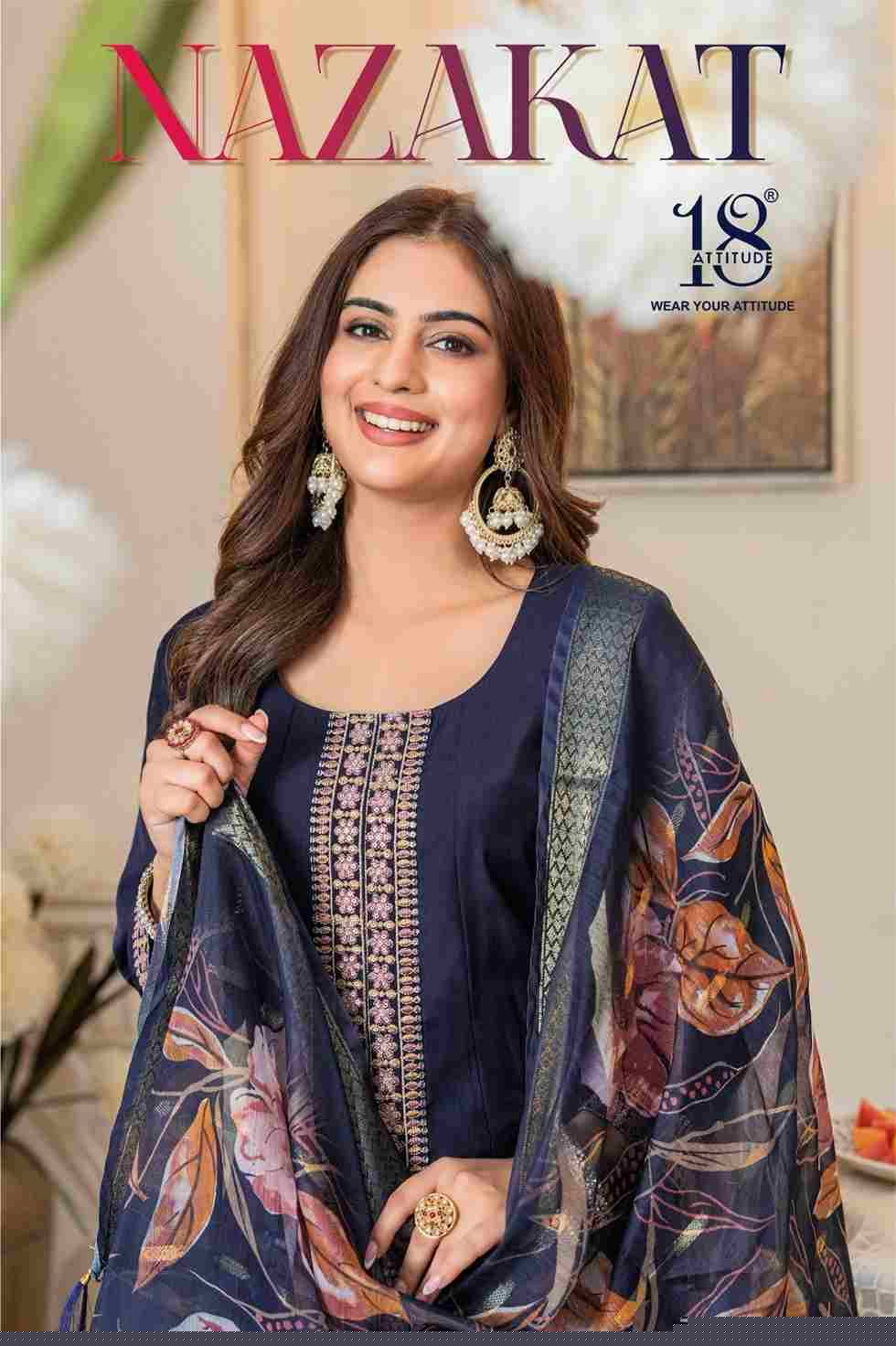 Nazakat By 18 Attitude 101 To 104 Series Beautiful Festive Suits Stylish Fancy Colorful Casual Wear & Ethnic Wear Pure Muslin Dresses At Wholesale Price