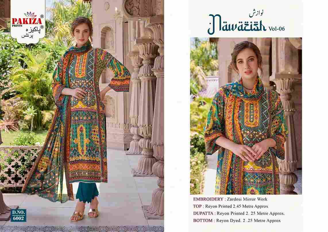 Nawazish Vol-06 By Pakiza Prints 6001 To 6004 Series Beautiful Festive Suits Stylish Fancy Colorful Party Wear & Occasional Wear Rayon Print Dresses At Wholesale Price