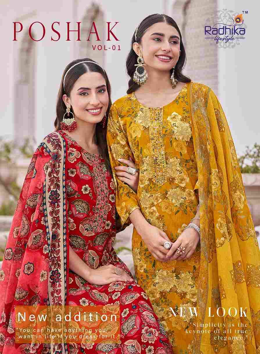 Poshak Vol-1 By Radhika Lifestyle 1001 To 1008 Series Beautiful Festive Suits Colorful Stylish Fancy Casual Wear & Ethnic Wear Pure Cotton Dresses At Wholesale Price