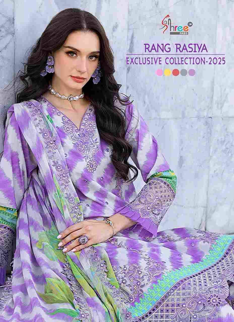 Rang Rasiya Exclusive Collection-2025 By Shree Fabs 3791 To 3795 Series Beautiful Pakistani Suits Colorful Stylish Fancy Casual Wear & Ethnic Wear Pure Cotton Embroidered Dresses At Wholesale Price