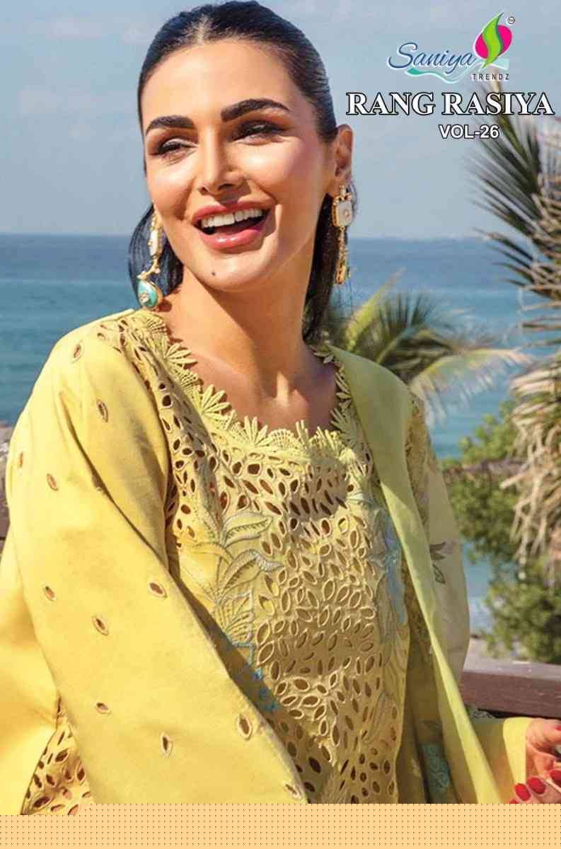 Rang Rasiya Vol-26 By Saniya Trendz 26001 To 26004 Beautiful Pakistani Suits Colorful Stylish Fancy Casual Wear & Ethnic Wear Cotton Embroidered Dresses At Wholesale Price
