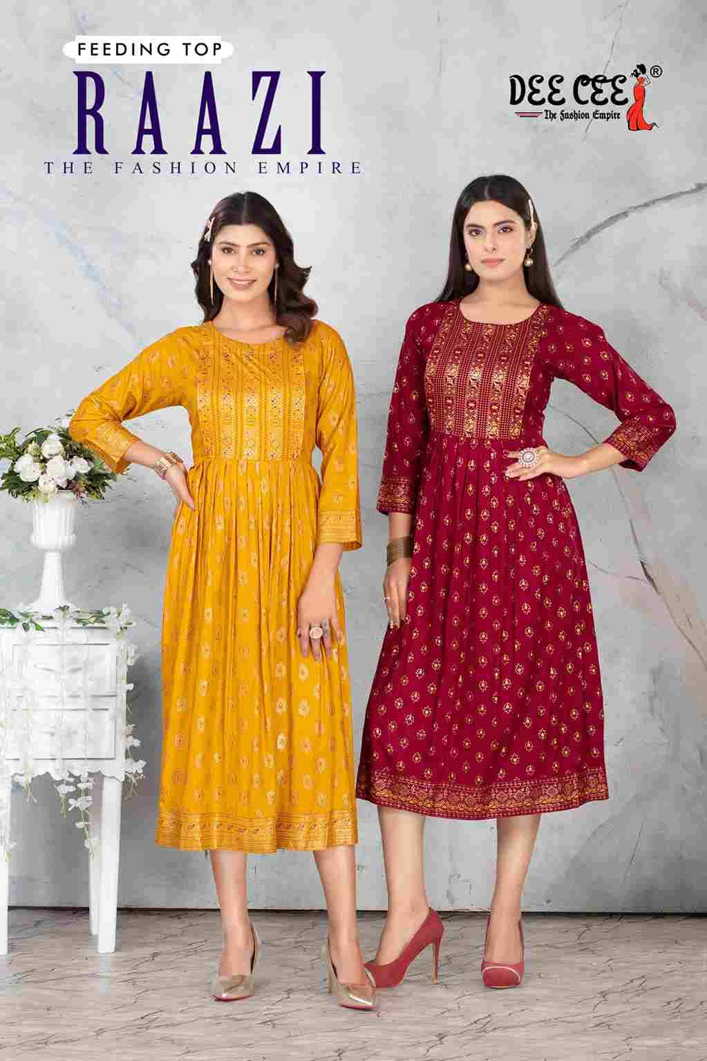 Raazi By Dee Cee 101 To 106 Series Designer Stylish Fancy Colorful Beautiful Party Wear & Ethnic Wear Collection Rayon Print Kurtis At Wholesale Price