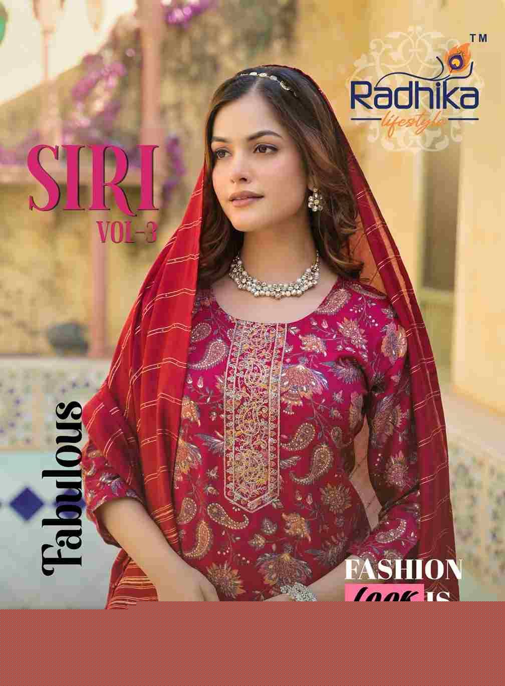 Siri Vol-3 By Radhika Lifestyle 3001 To 3008 Series Beautiful Festive Suits Colorful Stylish Fancy Casual Wear & Ethnic Wear Rayon Print With Work Dresses At Wholesale Price