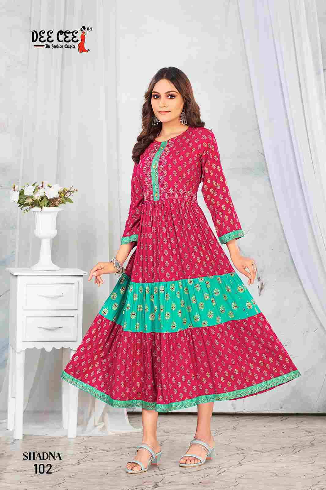 Shadna By Dee Cee 101 To 106 Series Designer Stylish Fancy Colorful Beautiful Party Wear & Ethnic Wear Collection Rayon Print Kurtis At Wholesale Price