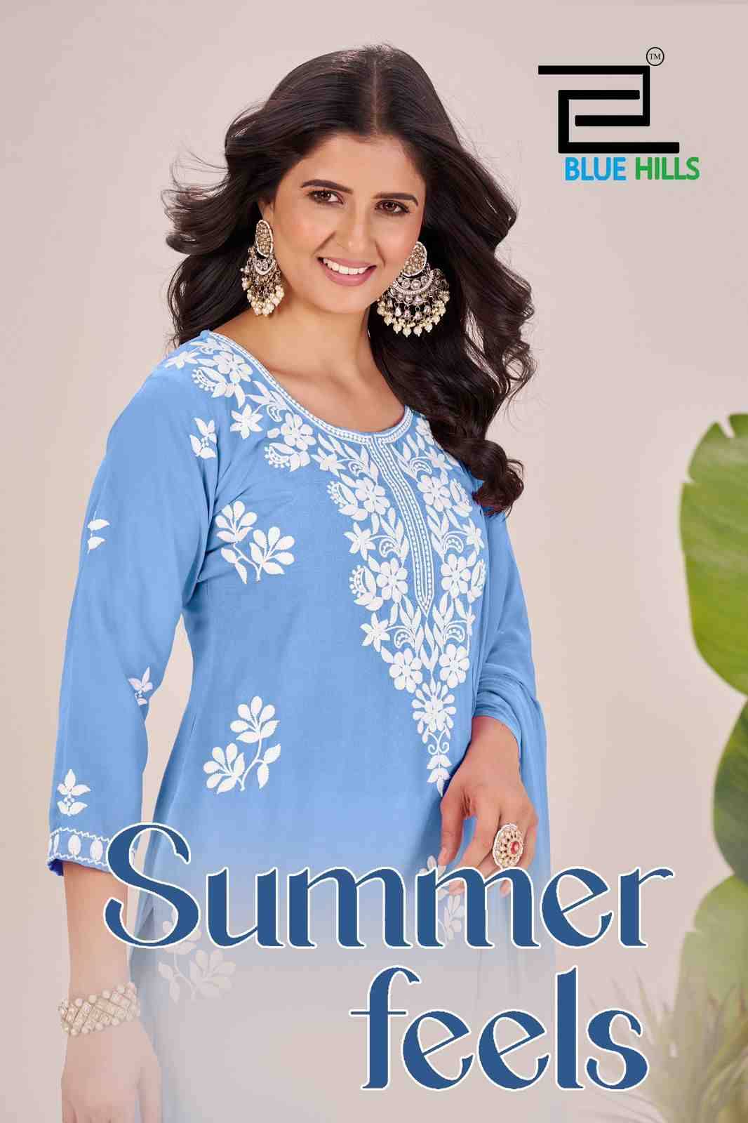 Summer Feels By Blue Hills 1001 To 1004 Series Designer Festive Suits Beautiful Fancy Colorful Stylish Party Wear & Occasional Wear Rayon Dresses At Wholesale Price