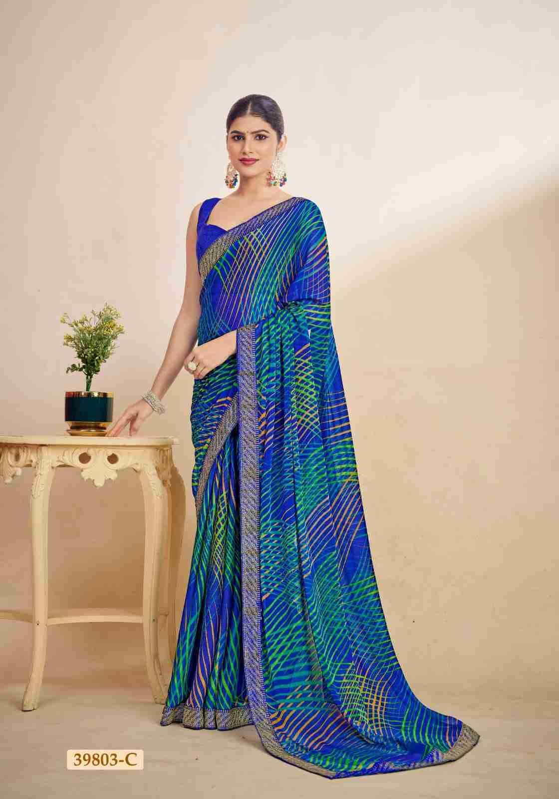 Simayaa By Ruchi Sarees 39801-A To 39803-D Series Indian Traditional Wear Collection Beautiful Stylish Fancy Colorful Party Wear & Occasional Wear Chiffon Sarees At Wholesale Price