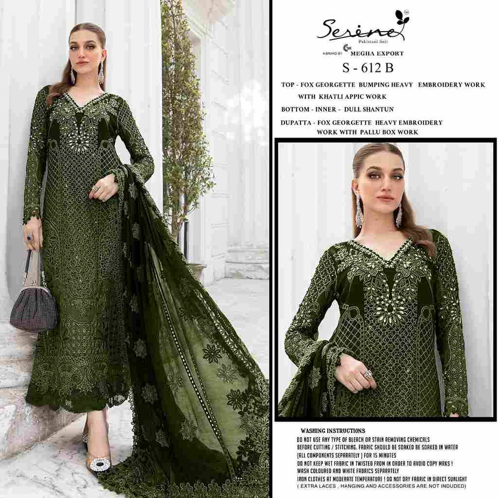 Serene Hit Design S-612 Colours By Serene S-612-A To S-612-D Series Designer Pakistani Suits Beautiful Fancy Colorful Stylish Party Wear & Occasional Wear Faux Georgette Embroidered Dresses At Wholesale Price