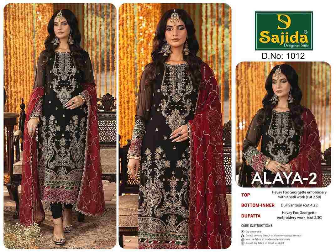 Sajida Hit Design 1012 By Sajida Designer Suits Beautiful Pakistani Suits Colorful Stylish Fancy Casual Wear & Ethnic Wear Heavy Faux Georgette Embroidered Dresses At Wholesale Price
