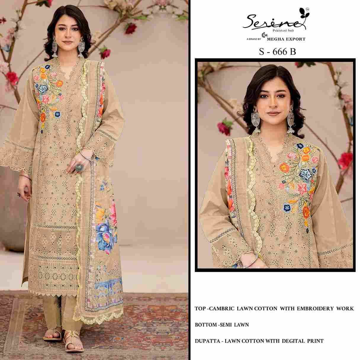 Serene Hit Design S-666 Colours By Serene S-666-A To S-666-D Series Designer Pakistani Suits Beautiful Fancy Colorful Stylish Party Wear & Occasional Wear Cambric Lawn Cotton Embroidered Dresses At Wholesale Price