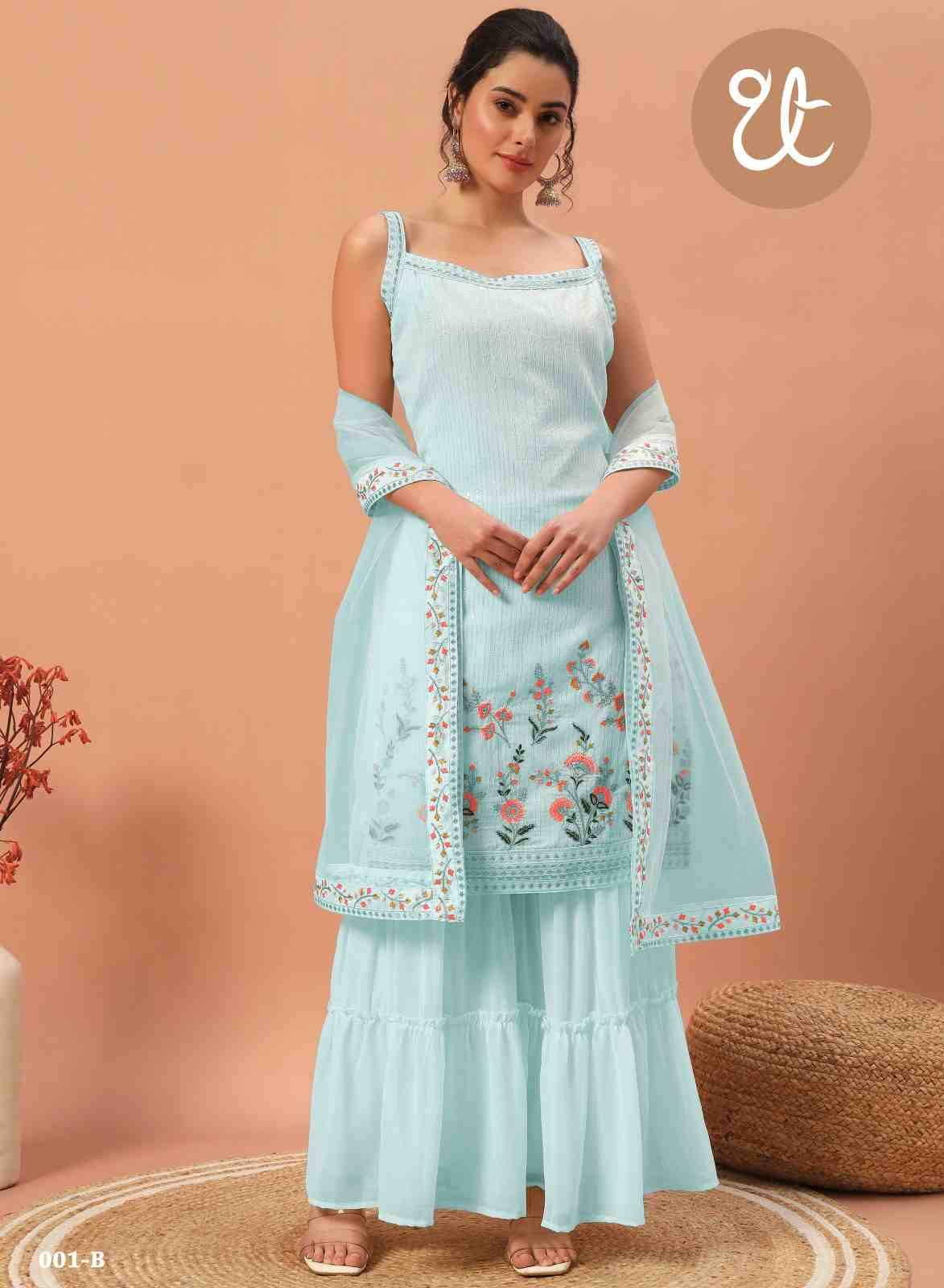 Thread Thrill 001 Colours By Thread Thrill 001-A To 001-D Series Beautiful Sharara Suits Colorful Stylish Fancy Casual Wear & Ethnic Wear Heavy Georgette Dresses At Wholesale Price