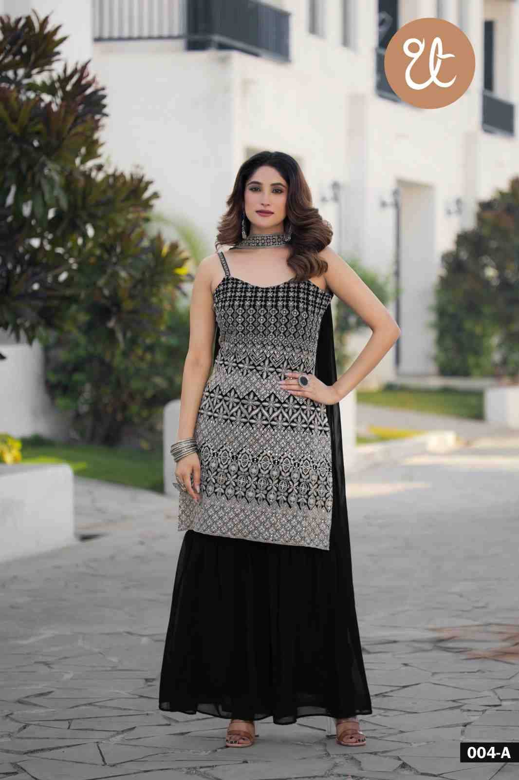 Thread Thrill 004 Colours By Thread Thrill 004-A To 004-D Series Beautiful Sharara Suits Colorful Stylish Fancy Casual Wear & Ethnic Wear Heavy Georgette Dresses At Wholesale Price