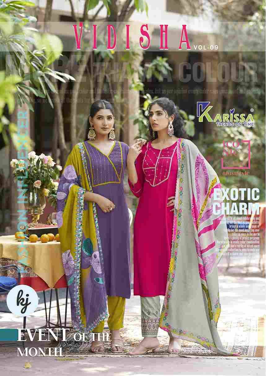 Vidisha Vol-9 By Karissa 9001 To 9006 Series Designer Festive Suits Beautiful Stylish Fancy Colorful Party Wear & Occasional Wear Rayon Dresses At Wholesale Price
