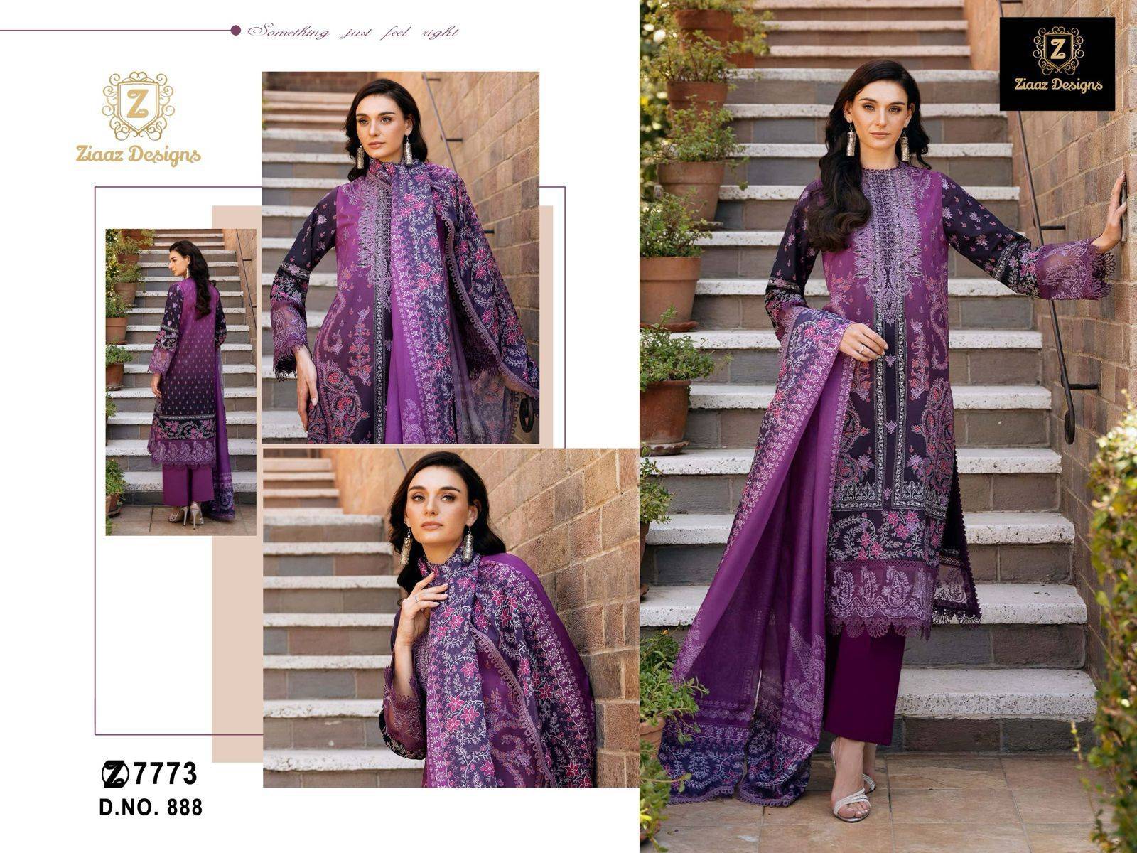 Ziaaz Designs Hit Design 887 Series By Ziaaz Designs 887 To 888 Series Beautiful Pakistani Suits Colorful Stylish Fancy Casual Wear & Ethnic Wear Cambric Cotton Embroidered Dresses At Wholesale Price