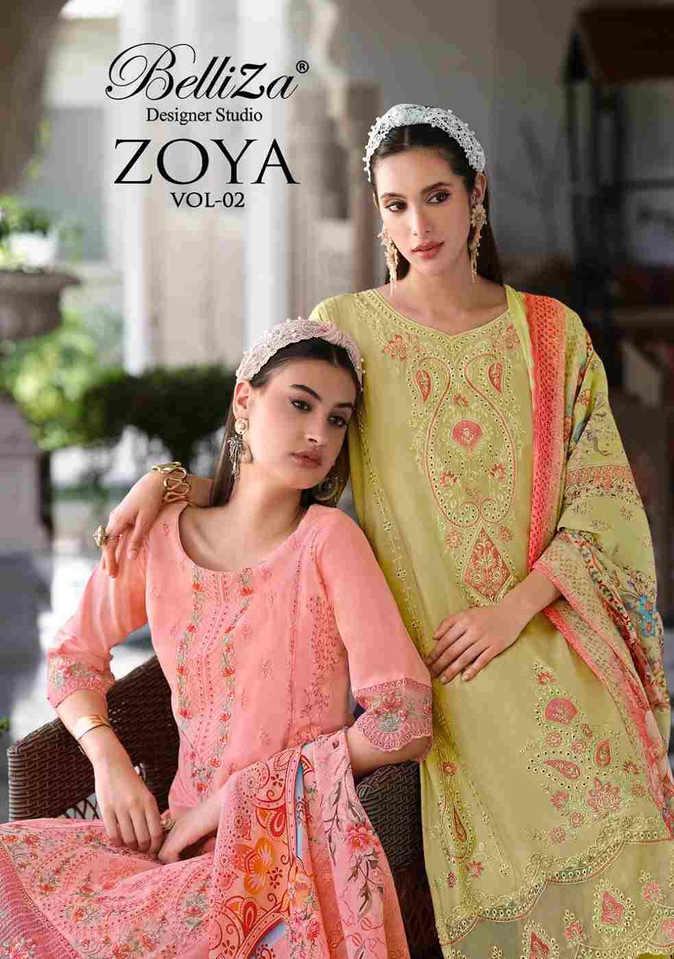 Zoya Vol-2 By Belliza 850-001 To 850-006 Series Beautiful Suits Stylish Colorful Fancy Casual Wear & Ethnic Wear Pure Cotton Lawn Embroidered Dresses At Wholesale Price