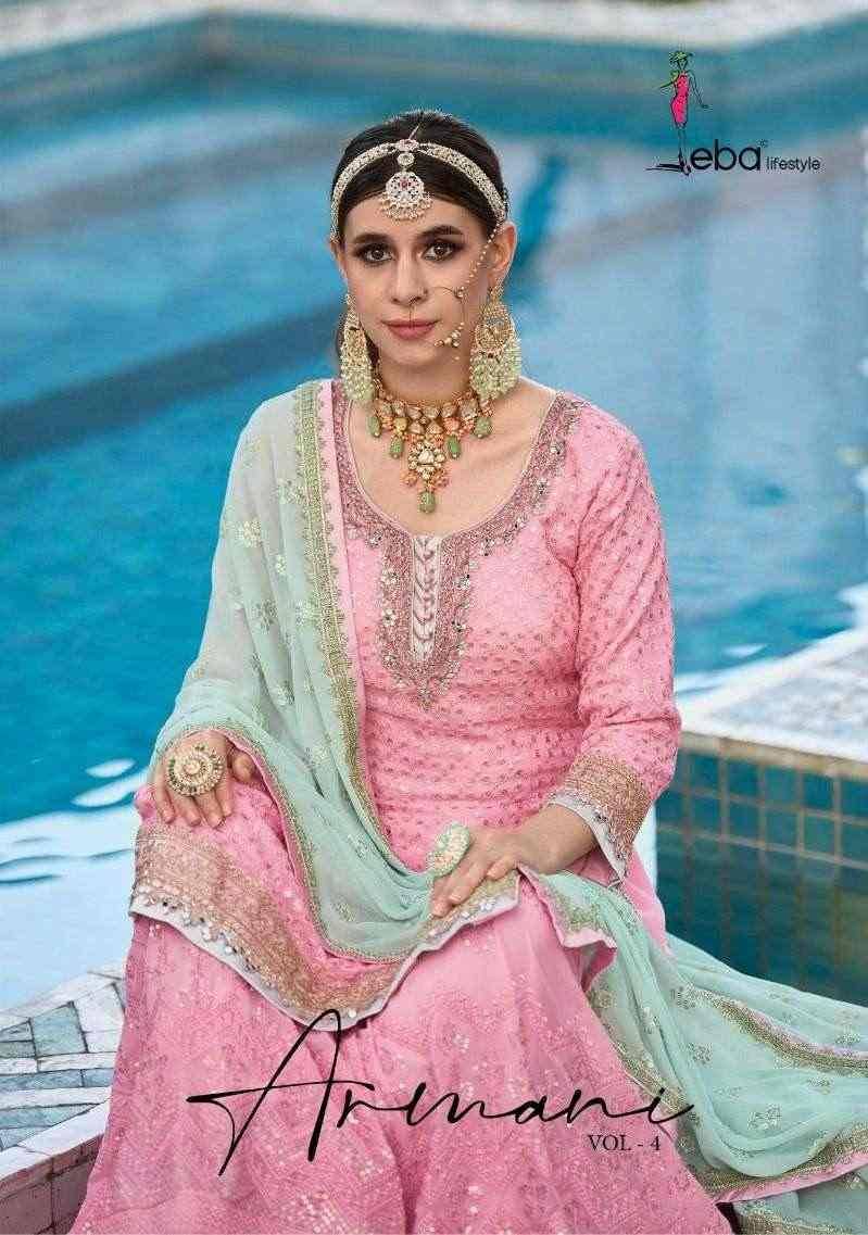 Armani Vol-4 By Eba Lifestyle 1559 To 1560 Series Designer Sharara Suits Collection Beautiful Stylish Fancy Colorful Party Wear & Occasional Wear Faux Georgette Dresses At Wholesale Price