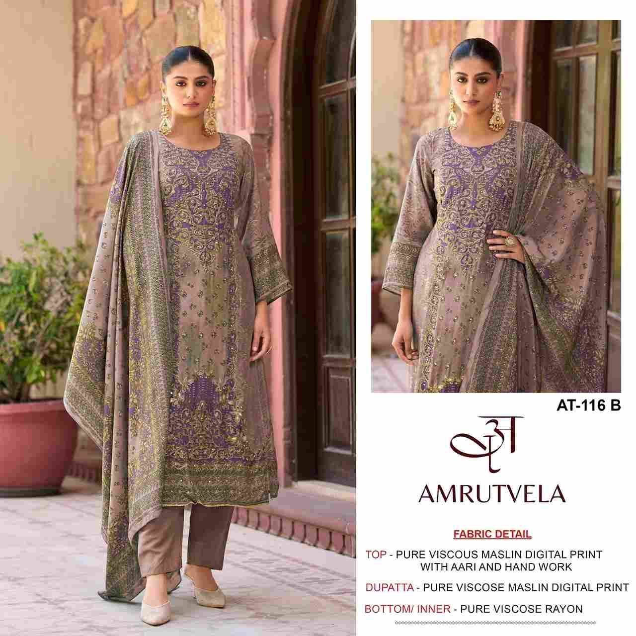 Amrutvela Hit Design AT-116 Colours By Amrutvela AT-116-A To AT-116-D Series Designer Pakistani Suits Collection Beautiful Stylish Fancy Colorful Party Wear & Occasional Wear Viscose Muslin Dresses At Wholesale Price