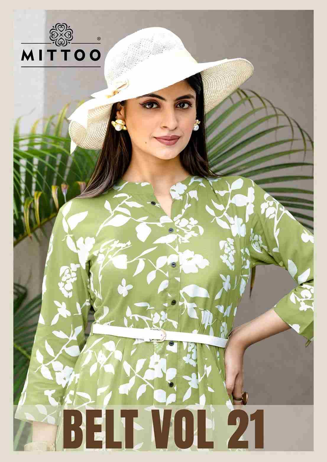 Belt Vol-21 By Mittoo 1443 To 1448 Series Designer Stylish Fancy Colorful Beautiful Party Wear & Ethnic Wear Collection Rayon Print Kurtis At Wholesale Price
