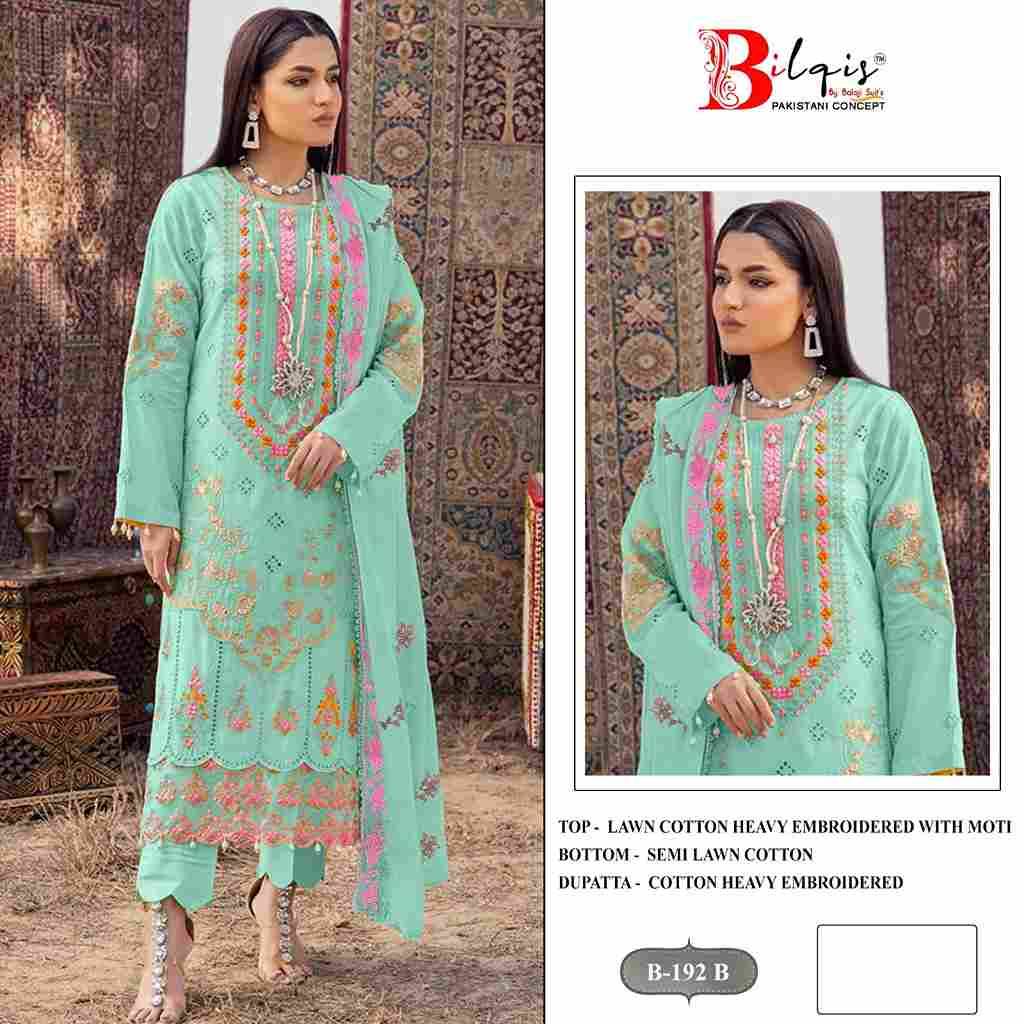 Bilqis 192 Colours By Bilqis 192-A To 192-D Series Beautiful Pakistani Suits Stylish Fancy Colorful Party Wear & Occasional Wear Cotton Lawn Embroidery Dresses At Wholesale Price