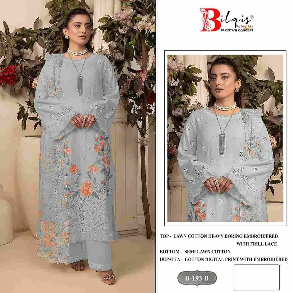 Bilqis 193 Colours By Bilqis 193-A To 193-D Series Beautiful Pakistani Suits Stylish Fancy Colorful Party Wear & Occasional Wear Cotton Lawn Embroidery Dresses At Wholesale Price