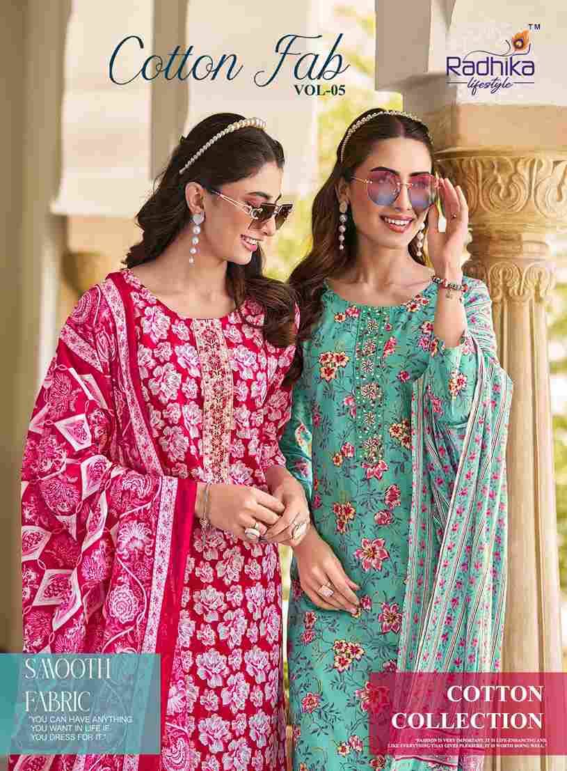 Cotton Fab Vol-5 By Radhika Lifestyle 5001 To 5008 Series Beautiful Stylish Festive Suits Fancy Colorful Casual Wear & Ethnic Wear & Ready To Wear Cotton Print Dresses At Wholesale Price