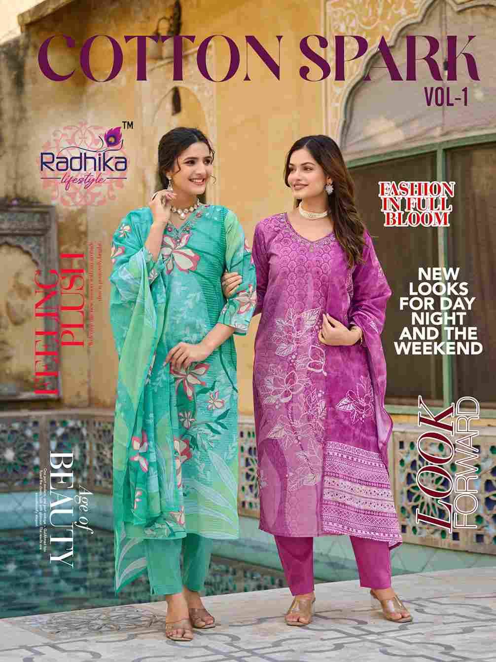 Cotton Spark Vol-1 By Radhika Lifestyle 1001 To 1008 Series Beautiful Stylish Festive Suits Fancy Colorful Casual Wear & Ethnic Wear & Ready To Wear Cotton Print Dresses At Wholesale Price