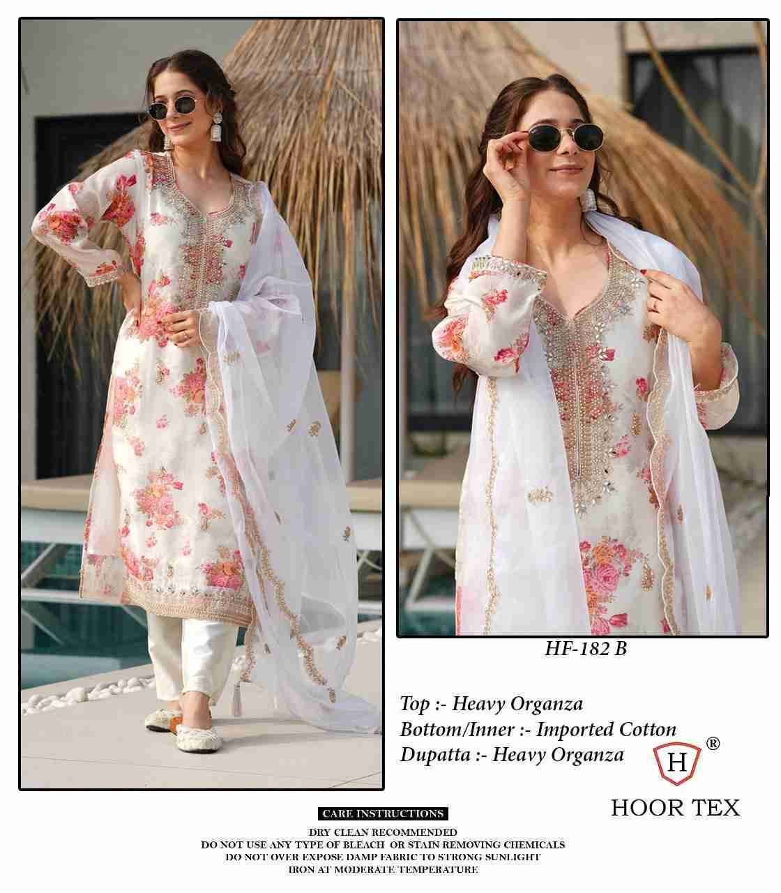 Hoor Tex Hit Design HF-182 Colours By Hoor Tex HF-182-A To HF-182-D Series Designer Festive Pakistani Suits Collection Beautiful Stylish Fancy Colorful Party Wear & Occasional Wear Heavy Organza Embroidered Dresses At Wholesale Price