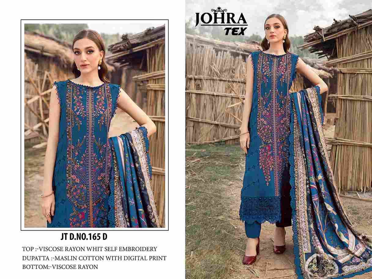 Johra Hit Design 165-D By Johra Tex Beautiful Pakistani Suits Colorful Stylish Fancy Casual Wear & Ethnic Wear Viscose Rayon Embroidered Dresses At Wholesale Price