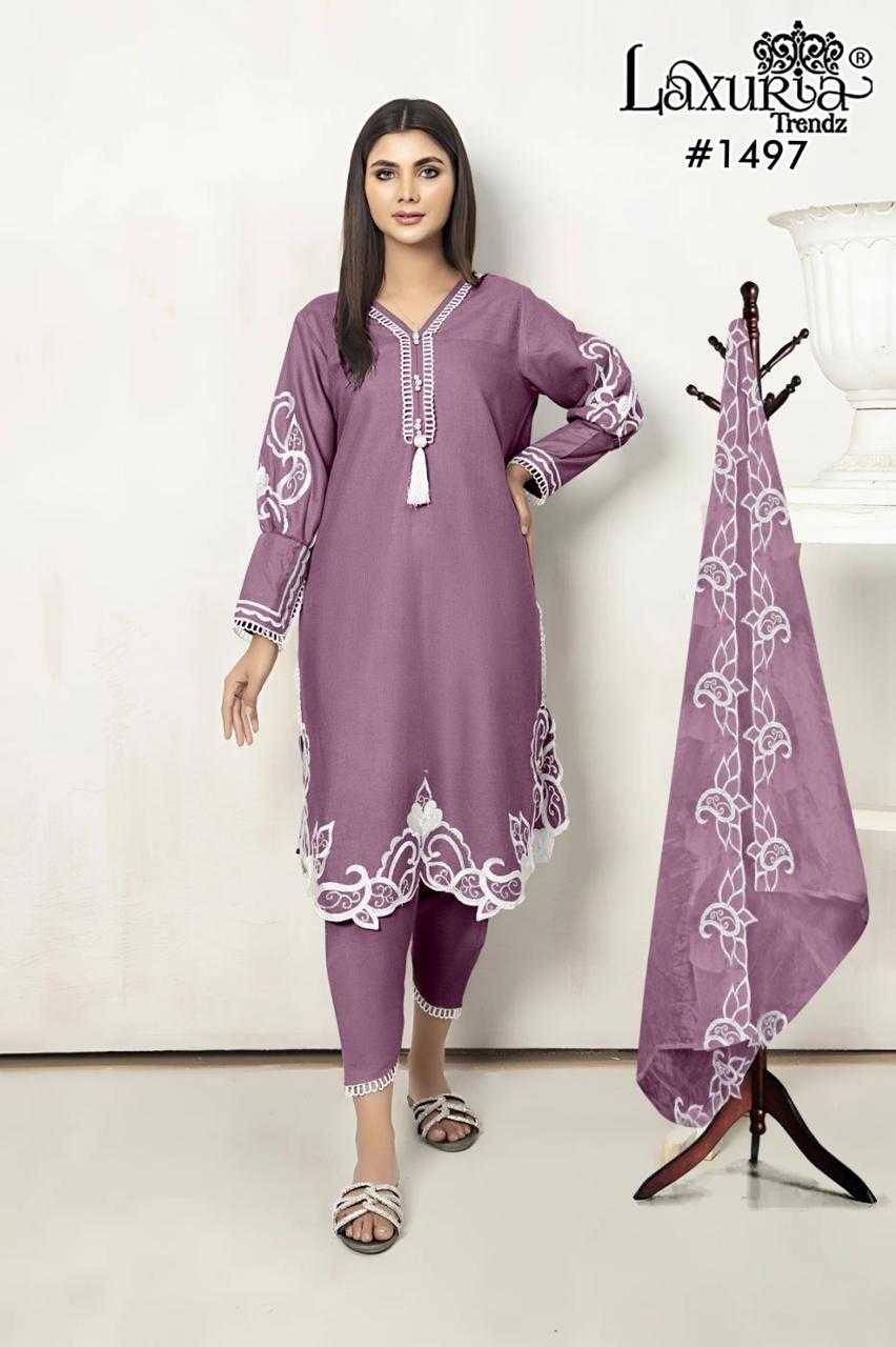 Luxuria Trendz 1497 Colours By Luxuria 1497-A To 1497-C Series Beautiful Pakistani Suits Colorful Stylish Fancy Casual Wear & Ethnic Wear Jam Satin Dresses At Wholesale Price
