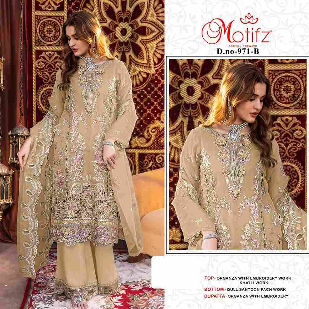 Motifz Hit Design 971 Colours By Motifz 971-A To 971-D Series Beautiful Pakistani Suits Colorful Stylish Fancy Casual Wear & Ethnic Wear Organza Dresses At Wholesale Price