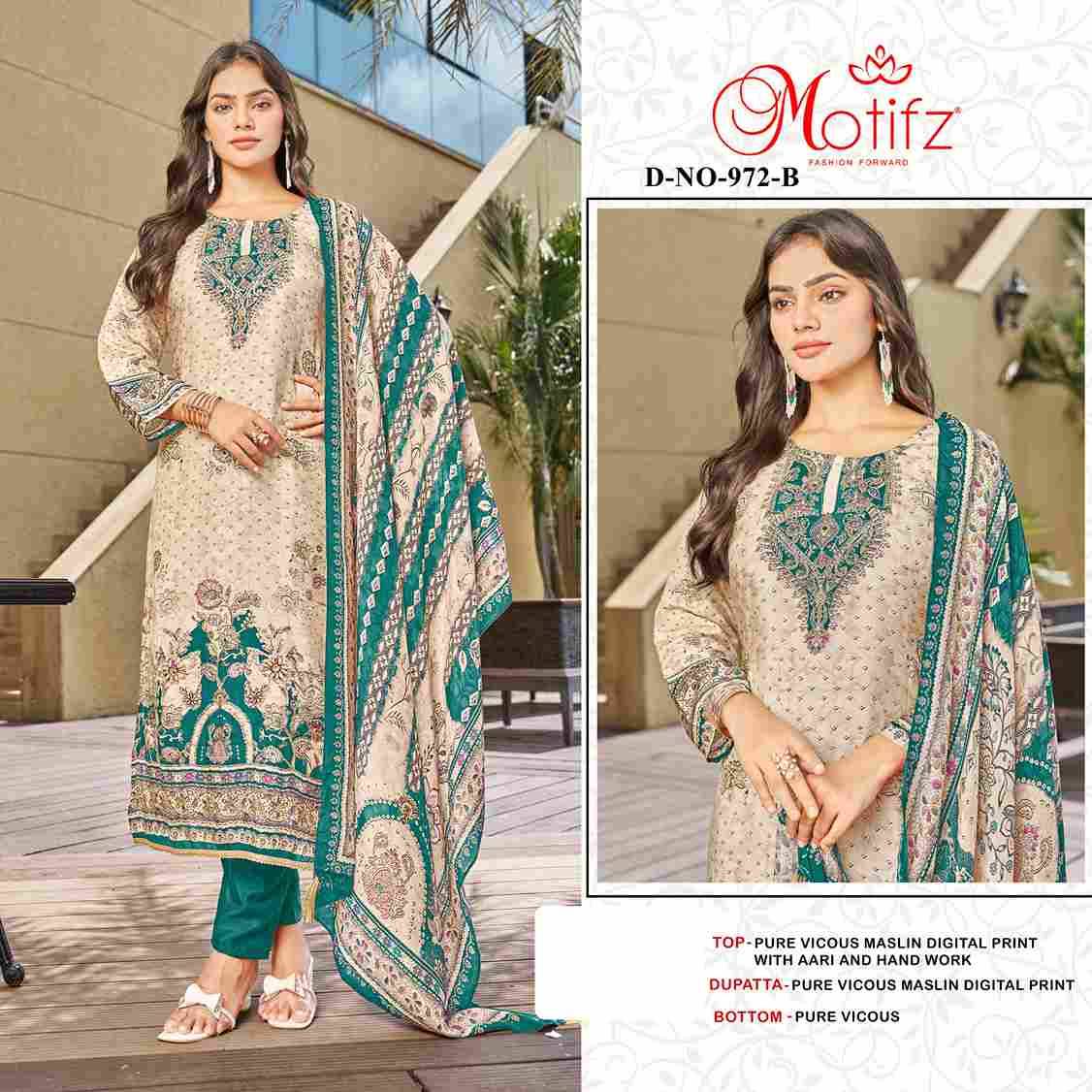 Motifz Hit Design 972 Colours By Motifz 972-A To 972-D Series Beautiful Pakistani Suits Colorful Stylish Fancy Casual Wear & Ethnic Wear Viscose Muslin Dresses At Wholesale Price