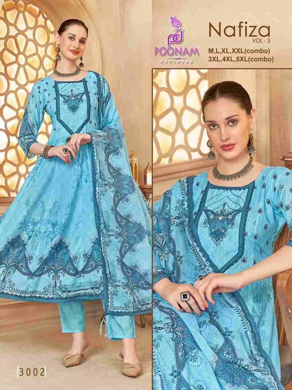 Nafiza Vol-3 By Poonam Designer 3001 To 3003 Series Beautiful Festive Suits Colorful Stylish Fancy Casual Wear & Ethnic Wear Cambric Cotton Print Dresses At Wholesale Price