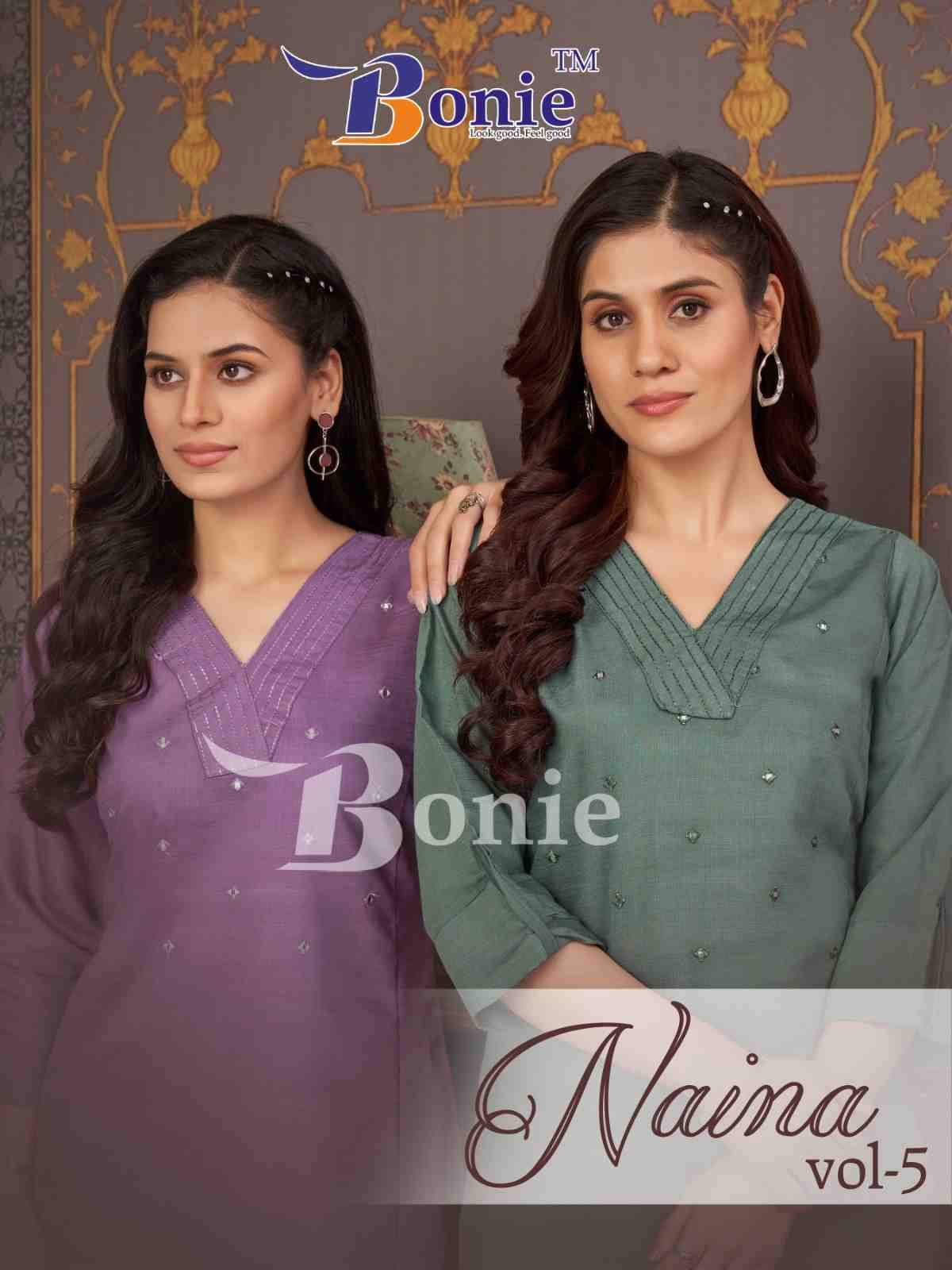Naina Vol-5 By Bonie 5001 To 5005 Series Designer Stylish Fancy Colorful Beautiful Party Wear & Ethnic Wear Collection Viscose Kurtis With Bottom At Wholesale Price