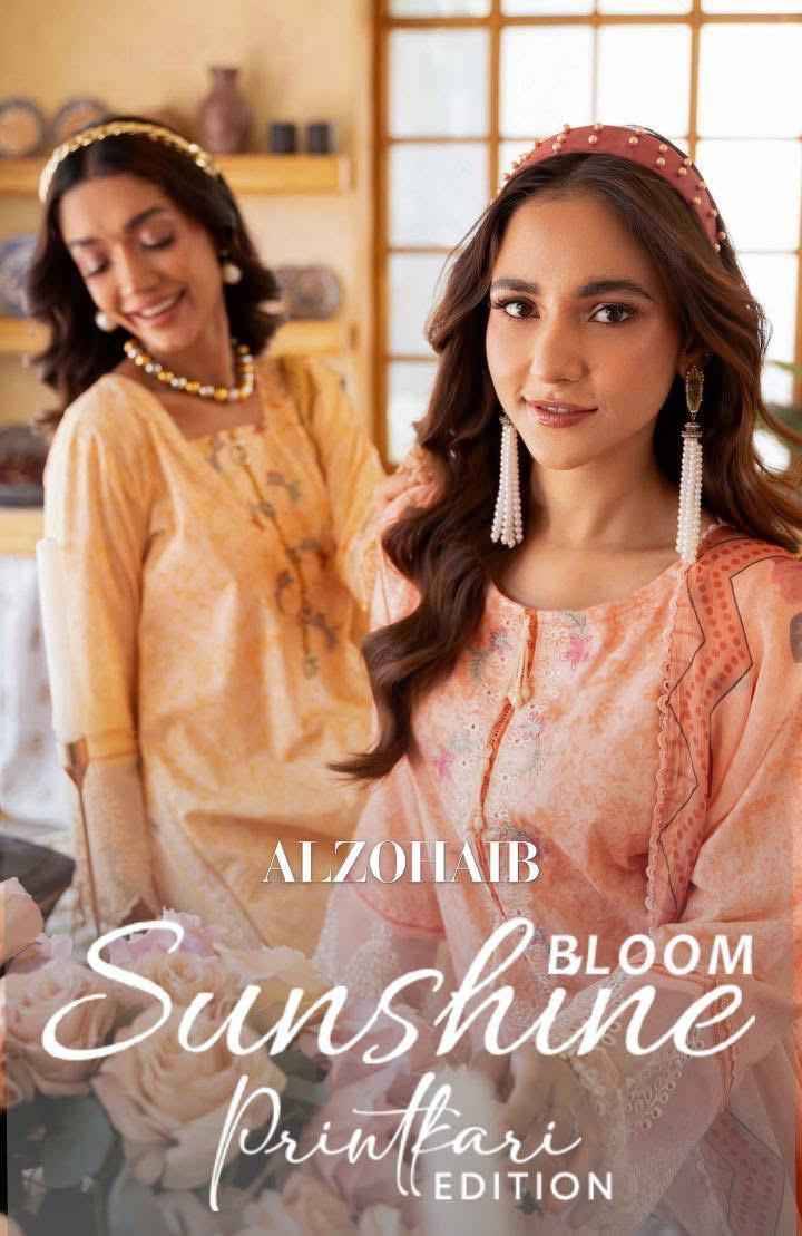 Original Pakistani Sunshine Bloom By Alzohaib 01 To 12 Series Beautiful Pakistani Suits Colorful Stylish Fancy Casual Wear & Ethnic Wear Linen Print Dresses At Wholesale Price
