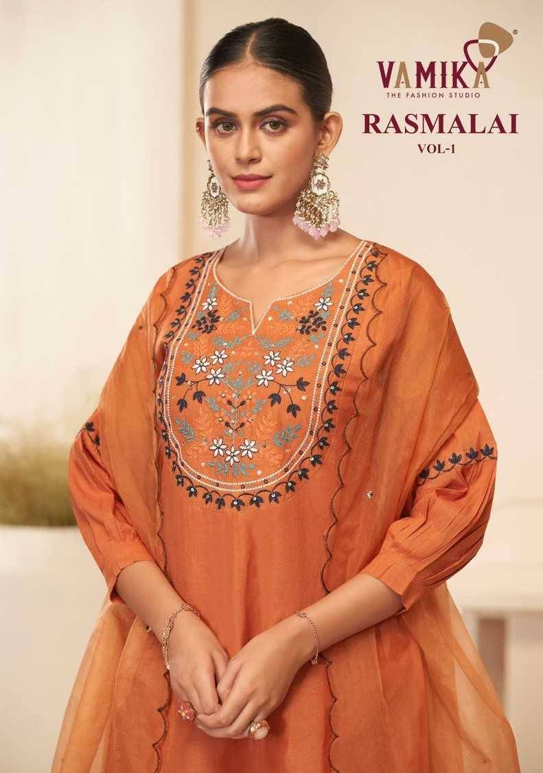 Rasmalai Vol-1 By Vamika 601-A To 601-D Series Beautiful Festive Suits Colorful Stylish Fancy Casual Wear & Ethnic Wear Cambric Cotton Dresses At Wholesale Price