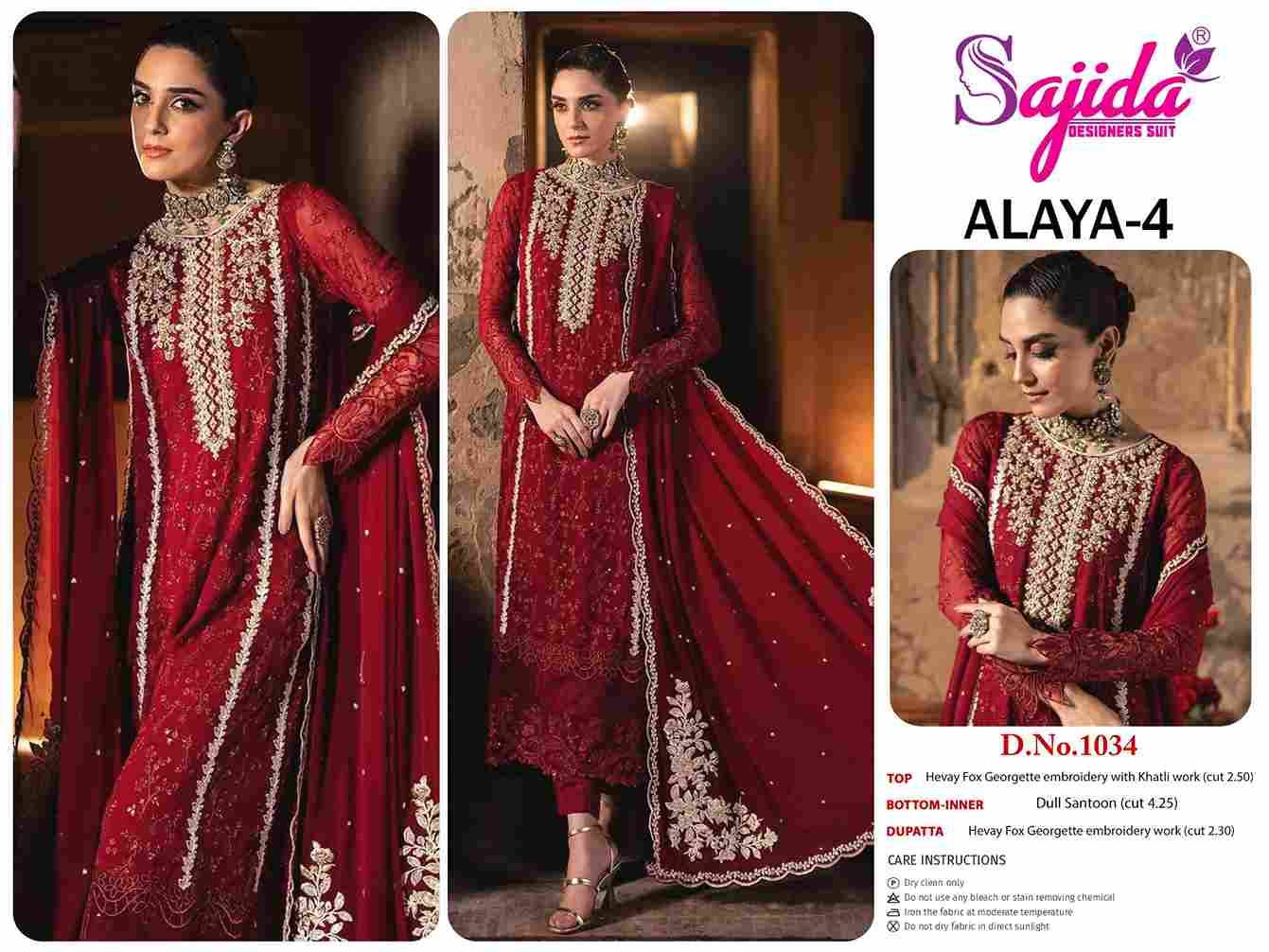 Sajida Hit Design 1034 By Sajida Designer Suit Beautiful Pakistani Suits Colorful Stylish Fancy Casual Wear & Ethnic Wear Heavy Faux Georgette Embroidered Dresses At Wholesale Price