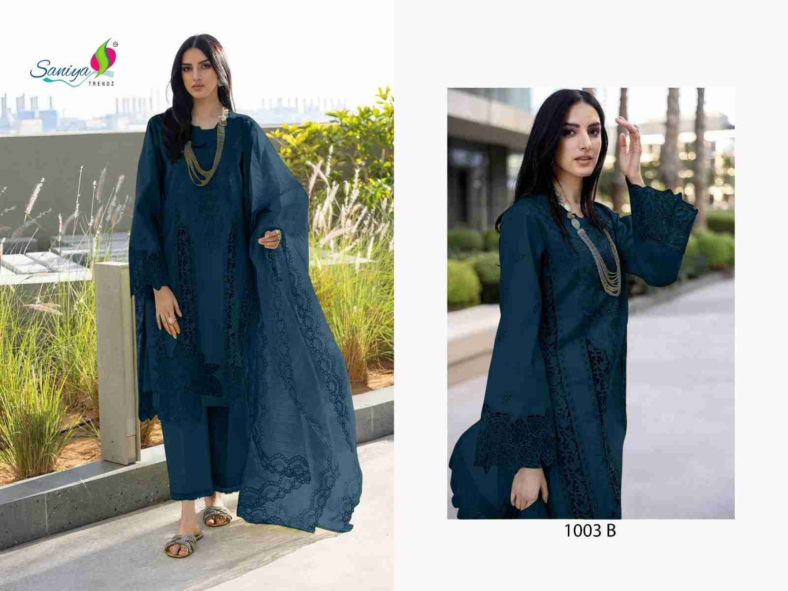 Saniya Trendz Hit Design 1003-B By Saniya Trendz Beautiful Pakistani Suits Colorful Stylish Fancy Casual Wear & Ethnic Wear Cotton Embroidered Dresses At Wholesale Price