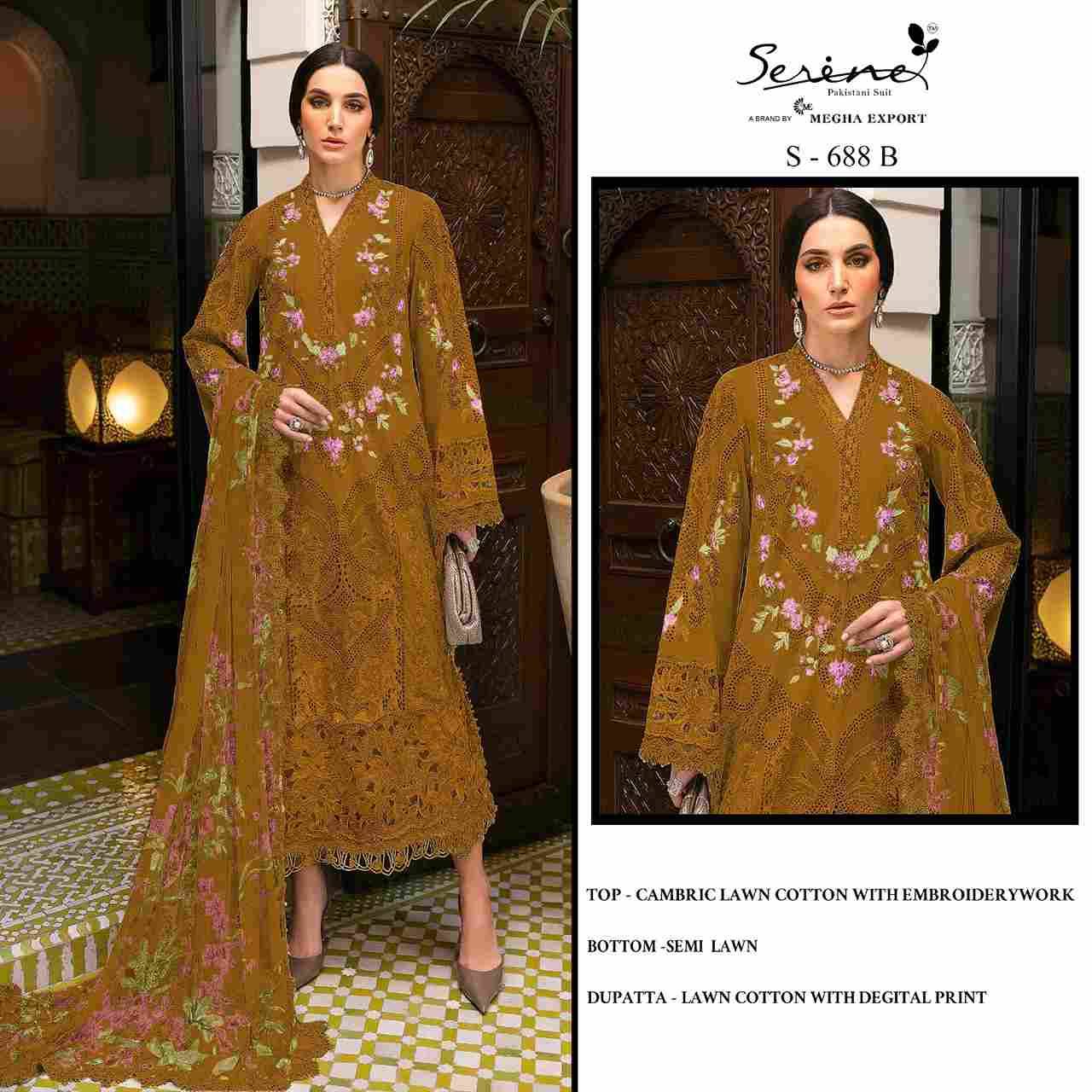 Serene Hit Design S-688 Colours By Serene S-688-A To S-688-D Series Designer Pakistani Suits Beautiful Fancy Colorful Stylish Party Wear & Occasional Wear Cambric Lawn Cotton Embroidered Dresses At Wholesale Price