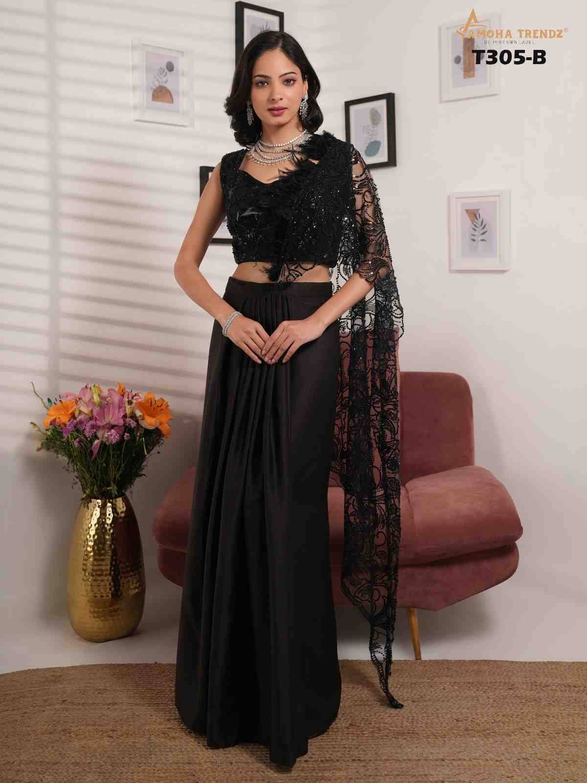 T-305 By Amoha Trendz 305-A To 305-B Series Indian Traditional Wear Collection Beautiful Stylish Fancy Colorful Party Wear & Occasional Wear Satin Sarees At Wholesale Price