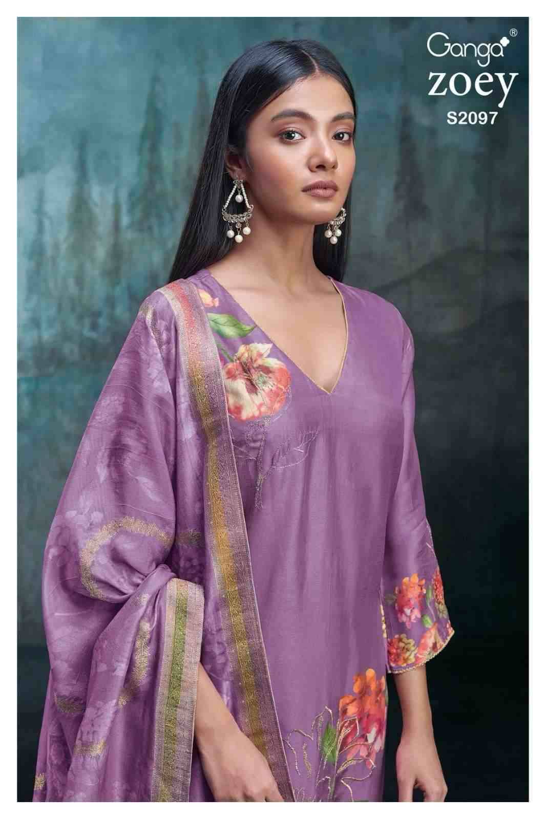 Zoey-2097 By Ganga Fashion 2097-A To 2097-C Series Beautiful Festive Suits Colorful Stylish Fancy Casual Wear & Ethnic Wear Bemberg Silk Dresses At Wholesale Price